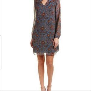 CABI Provincial Floral Print Dress Long Sleeve Blue Sz XS #3295 NWOT